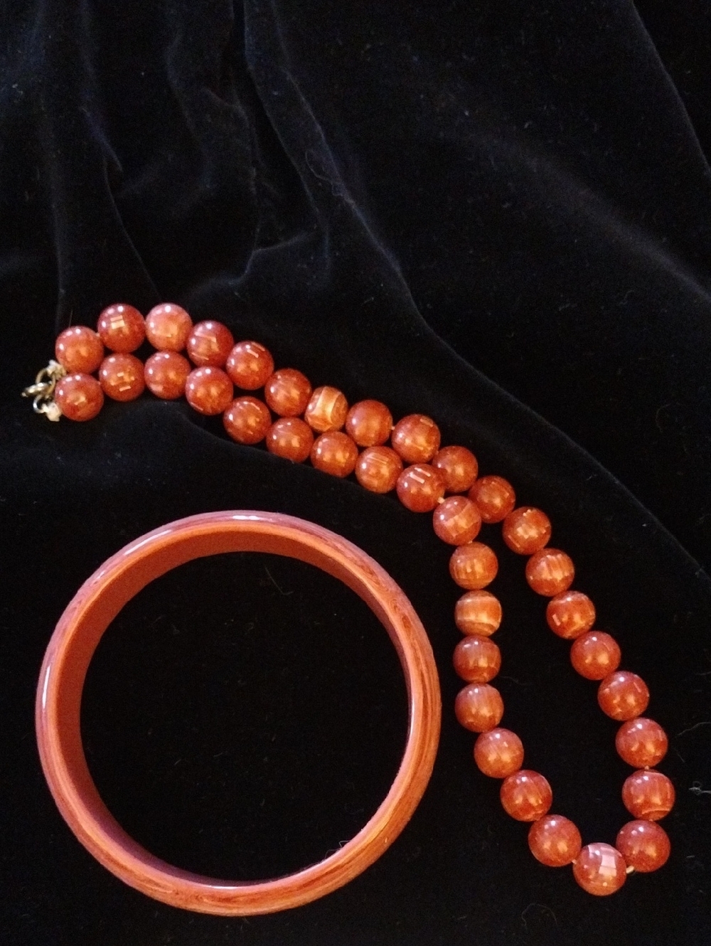 Vintage Mid century  Bead Necklace and Bangle Set